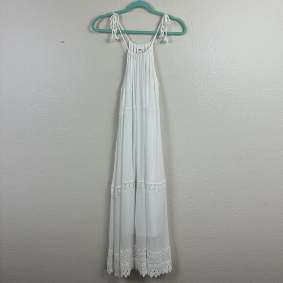 Old Navy Dresses & Skirts - NWT Old Navy Boho Gauzy Crochet Lace Tiered A-Line Halter Midi Dress White Med